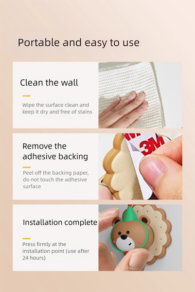4 Pcs Pink Adorable Bear Wall Protector Multi Use Self Adhesive Door Stopper Bumper Door Stops