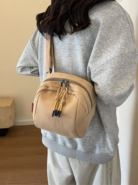 Khaki Lightweight Canvas Crossbody Bag Minimalist Casual Shoulder Satchel With Adjustable Strap Women's Bags & Handbags