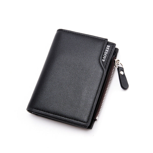 Brown Men's Slim Vertical Bifold Wallet Pu Leather Card Holder With Zipper Coin Pocket And Id Window Wallets