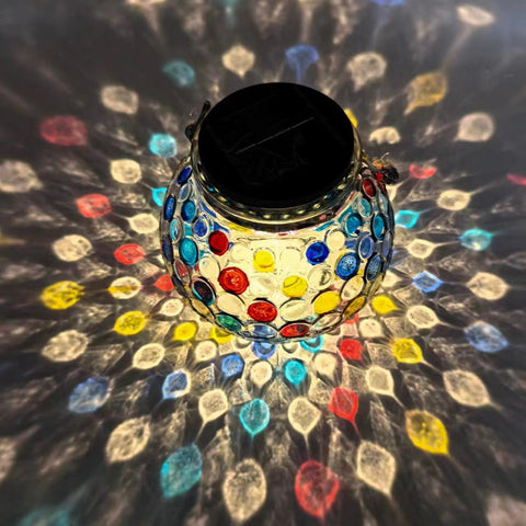Colorful Warm Light Mosaic Solar Lantern Decorative Stained Glass Jar For Garden Patio And Tabletop Seasonal Decorations