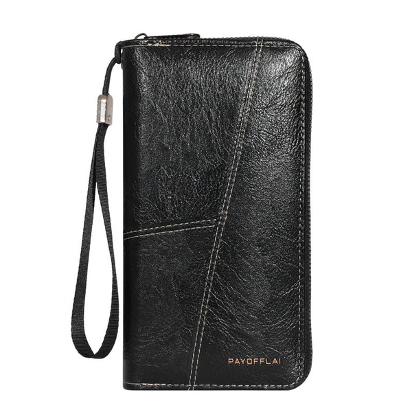 Black Men's Long Zipper Wallet Clutch Pu Leather Wristlet With Phone And Card Slots Wallets