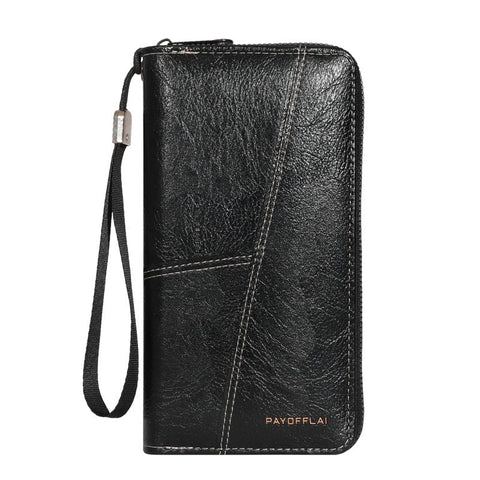 Black Men's Long Zipper Wallet Clutch Pu Leather Wristlet With Phone And Card Slots Wallets