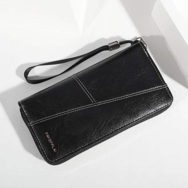 Black Men's Long Zipper Wallet Clutch Pu Leather Wristlet With Phone And Card Slots Wallets