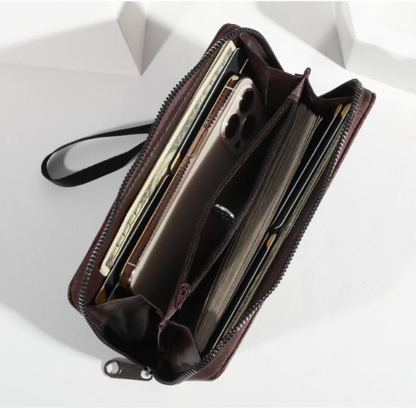 Black Men's Long Zipper Wallet Clutch Pu Leather Wristlet With Phone And Card Slots Wallets