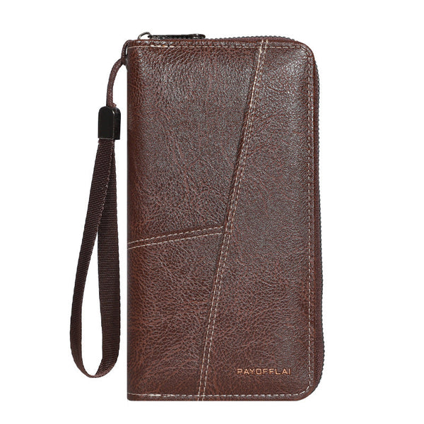 Coffee Men's Long Zipper Wallet Clutch Pu Leather Wristlet With Phone And Card Slots Wallets