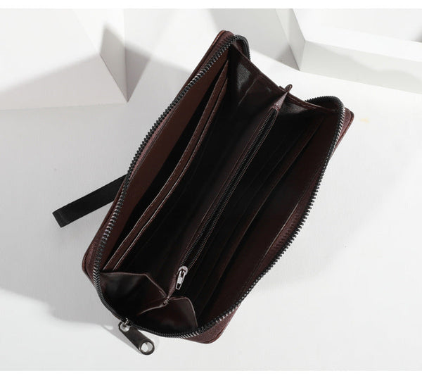 Coffee Men's Long Zipper Wallet Clutch Pu Leather Wristlet With Phone And Card Slots Wallets