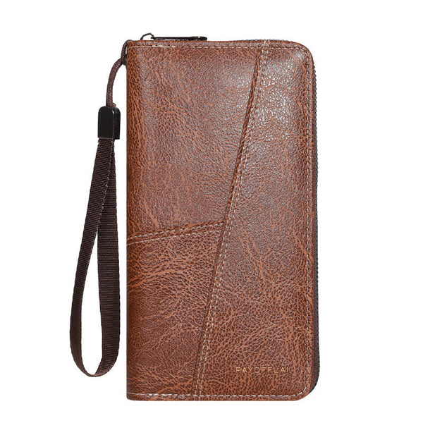 Brown Men's Long Zipper Wallet Clutch Pu Leather Wristlet With Phone And Card Slots Wallets