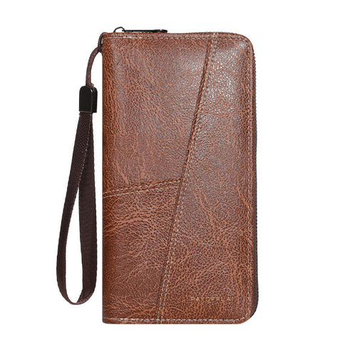 Brown Men's Long Zipper Wallet Clutch Pu Leather Wristlet With Phone And Card Slots Wallets