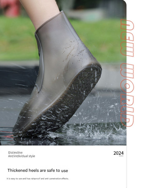 2 Pcs Size M Dark Grey Reusable Waterproof Heavy Duty Non Slip Rain Boot Protectors Shoe Covers