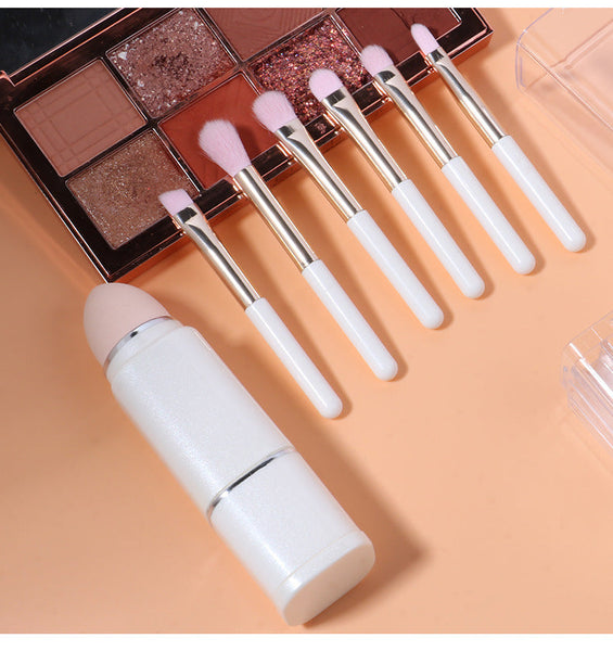 Wine Red Compact 8 In 1 Makeup Brush Set Portable Travel Kit With Retractable And Case Brushes