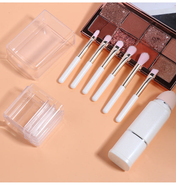 Wine Red Compact 8 In 1 Makeup Brush Set Portable Travel Kit With Retractable And Case Brushes