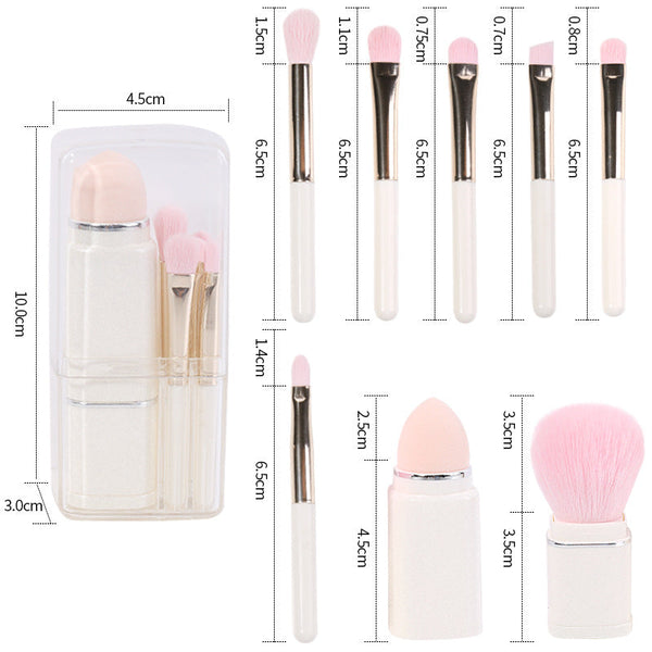 Light Pink Compact 8 In 1 Makeup Brush Set Portable Travel Kit With Retractable And Case Brushes