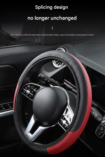 2 Pack (Type A + B) Beige And Black Sporty Carbon Fiber Leather Steering Wheel Cover Universal 38Cm Easy Fit Elastic Grip Steering Wheel Covers
