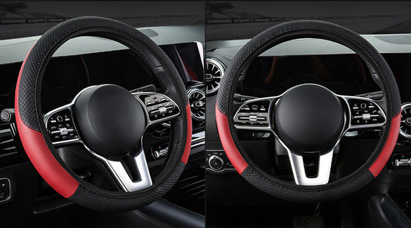 2 Pack (Type A + B) Beige And Black Sporty Carbon Fiber Leather Steering Wheel Cover Universal 38Cm Easy Fit Elastic Grip Steering Wheel Covers
