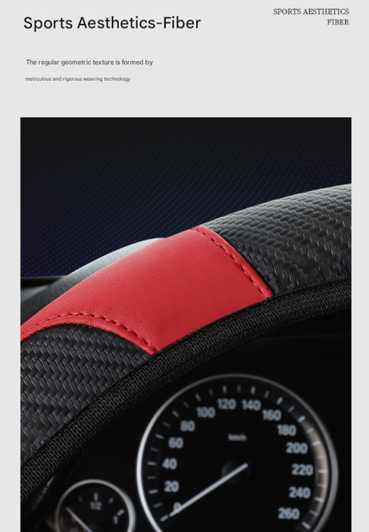2 Pack (Type A + B) Beige And Black Sporty Carbon Fiber Leather Steering Wheel Cover Universal 38Cm Easy Fit Elastic Grip Steering Wheel Covers