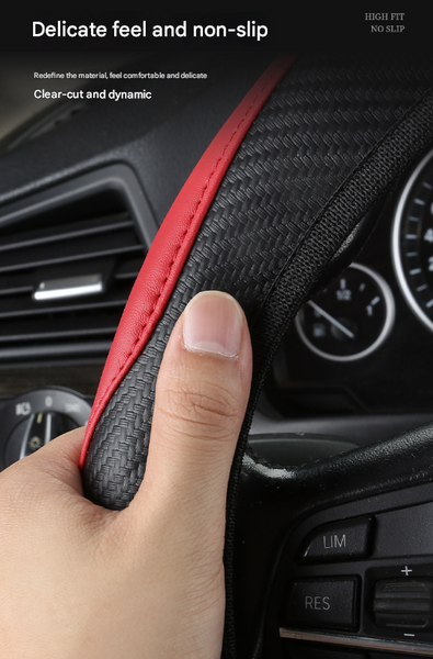2 Pack (Type A + B) Beige And Black Sporty Carbon Fiber Leather Steering Wheel Cover Universal 38Cm Easy Fit Elastic Grip Steering Wheel Covers