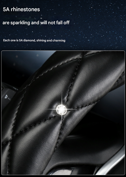 Pink Luxury Bling Steering Wheel Cover Black Quilted Leather With Crystal Rhinestones Universal 38Cm Fit Steering Wheel Covers