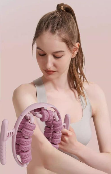 Pink 360 Wrap Around Muscle Roller 28 Wheel Massager For Legs Arms & Calves Massagers