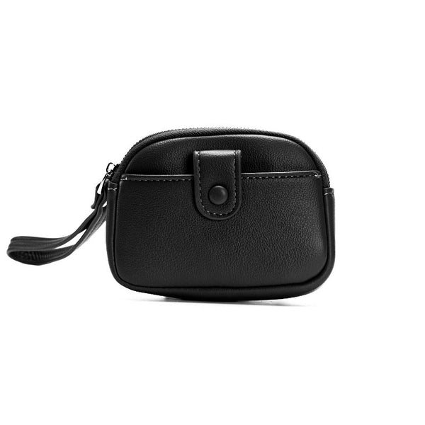 Black Womens Compact Pu Leather Coin Purse Stylish Mini Wallet Wristlet With Card Holder And Key Ring Wallets
