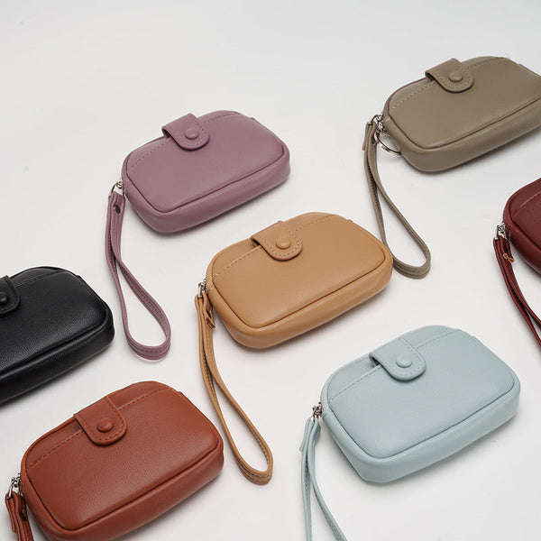 Khaki Womens Compact Pu Leather Coin Purse Stylish Mini Wallet Wristlet With Card Holder And Key Ring Wallets