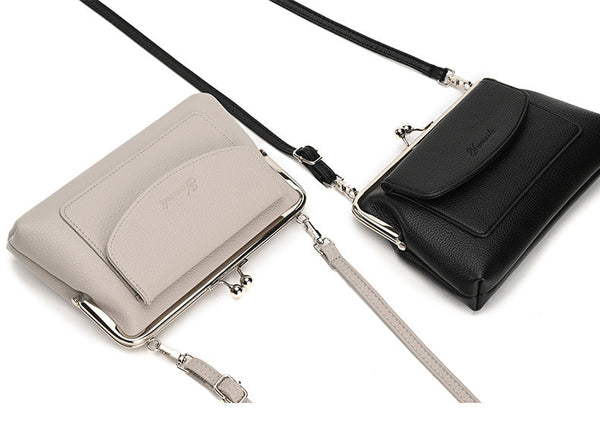 Black Women's Vintage Kiss Lock Crossbody Bag Pu Leather Clutch Purse With Detachable Strap Women's Bags & Handbags