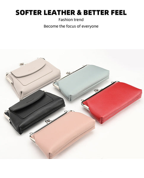 Black Women's Vintage Kiss Lock Crossbody Bag Pu Leather Clutch Purse With Detachable Strap Women's Bags & Handbags