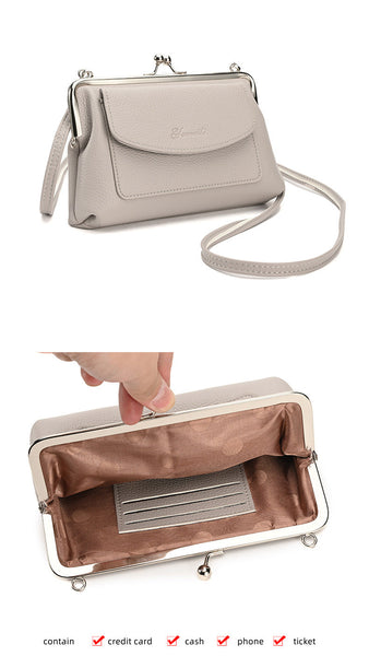 Black Women's Vintage Kiss Lock Crossbody Bag Pu Leather Clutch Purse With Detachable Strap Women's Bags & Handbags