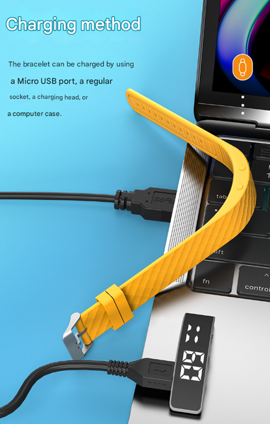 Yellow Smart Vibrating Alarm Watch Digital Fitness Tracker Wristband With Pedometer & Sleep Monitor Smart Watches