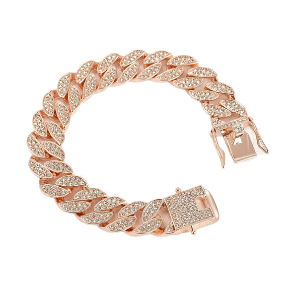 Rose Gold 16Mm Iced Out Cuban Link Bracelet Heavy Paved Rhinestone Hip Hop Chain For Men Bracelets