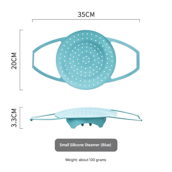 Small Blue Flexible Silicone Steamer Basket With Heat Resistant Handles Food Grade Vegetable Insert For Pots & Pans Steamers