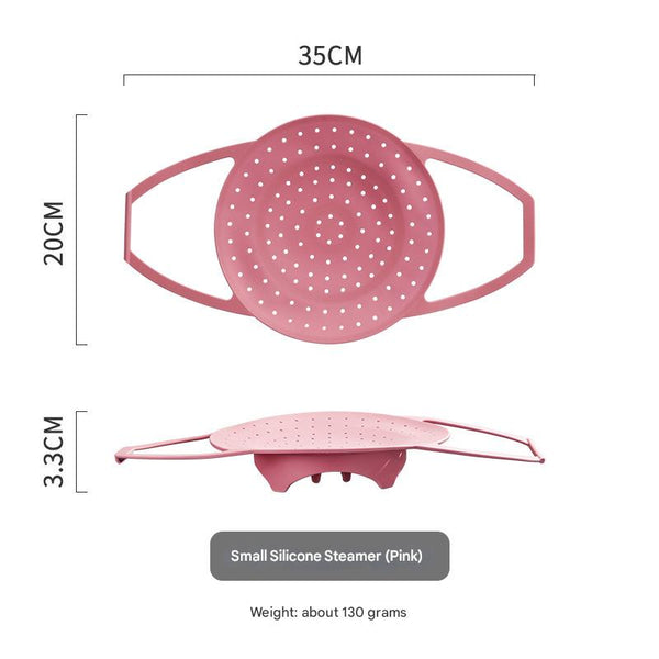 Small Pink Flexible Silicone Steamer Basket With Heat Resistant Handles Food Grade Vegetable Insert For Pots & Pans Steamers
