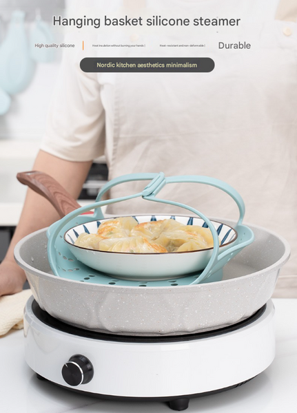 Small Pink Flexible Silicone Steamer Basket With Heat Resistant Handles Food Grade Vegetable Insert For Pots & Pans Steamers