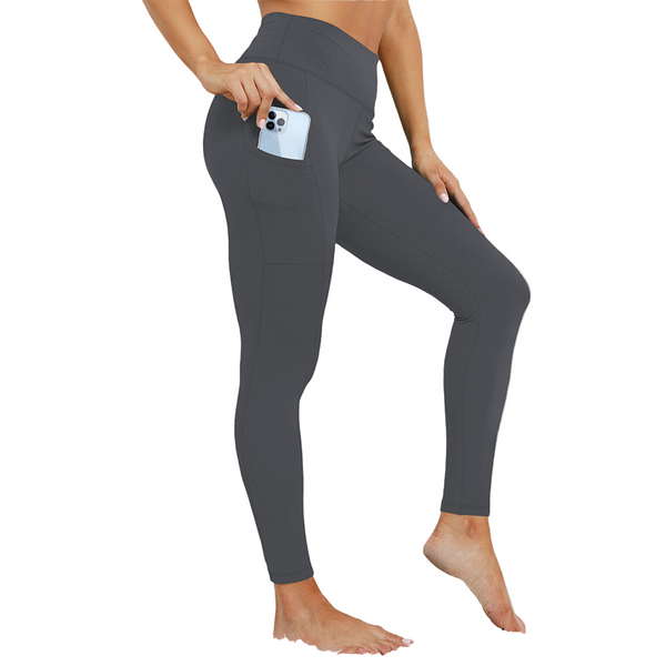 Size L Black Women's Mid Waist Plush Leggings With Pockets Autumn And Winter Women Leggings