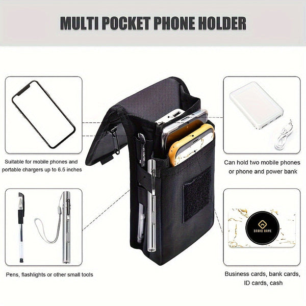 Black Heavy Duty Tactical Phone Pouch Multi Pocket Belt Holster & Utility Waist Bag For Outdoor Work And Edc Bags