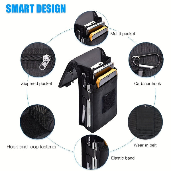 Black Heavy Duty Tactical Phone Pouch Multi Pocket Belt Holster & Utility Waist Bag For Outdoor Work And Edc Bags