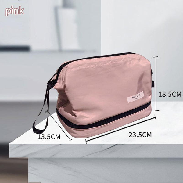 Pink Chic Dual Compartment Makeup & Toiletry Bag Large Capacity Travel Organizer With Brush Holder Makeup Bags & Cases