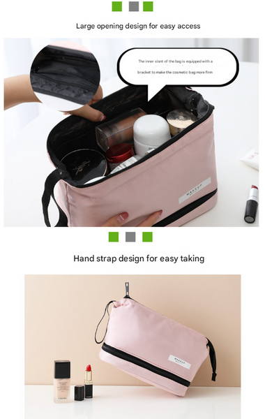 Pink Chic Dual Compartment Makeup & Toiletry Bag Large Capacity Travel Organizer With Brush Holder Makeup Bags & Cases