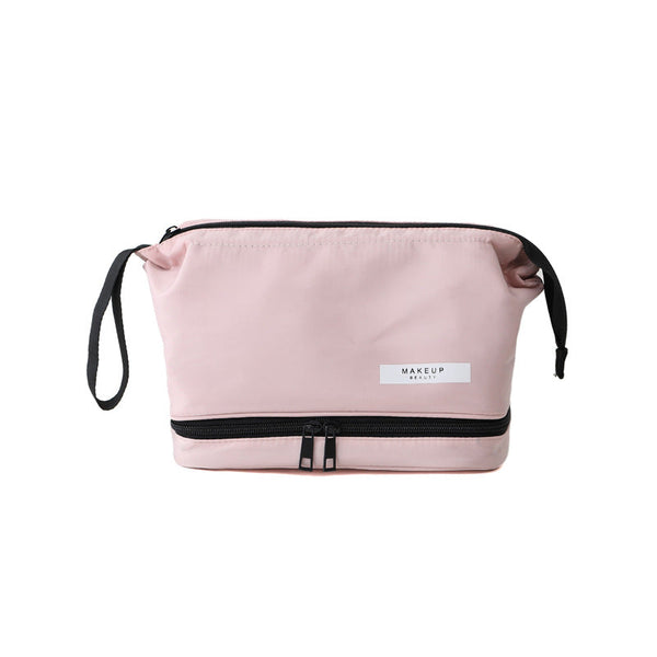 Pink Chic Dual Compartment Makeup & Toiletry Bag Large Capacity Travel Organizer With Brush Holder Makeup Bags & Cases
