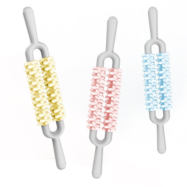 Pink And Grey Dual Row Spiky Muscle Roller Stick Deep Tissue Massager For Back Leg Recovery Massagers