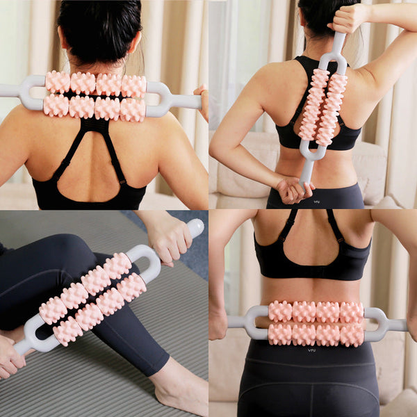 Blue And Grey Dual Row Spiky Muscle Roller Stick Deep Tissue Massager For Back Leg Recovery Massagers