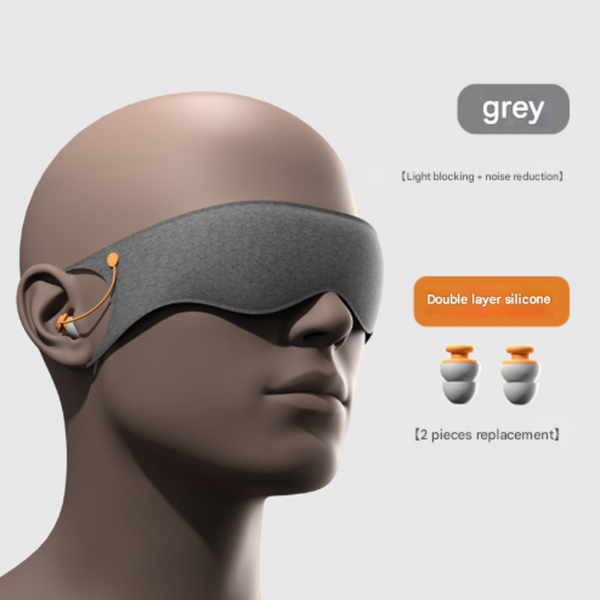 Grey 2 In 1 Blackout Sleep Mask With Integrated Noise Reducing Earplugs For Undisturbed Rest Sleep Masks