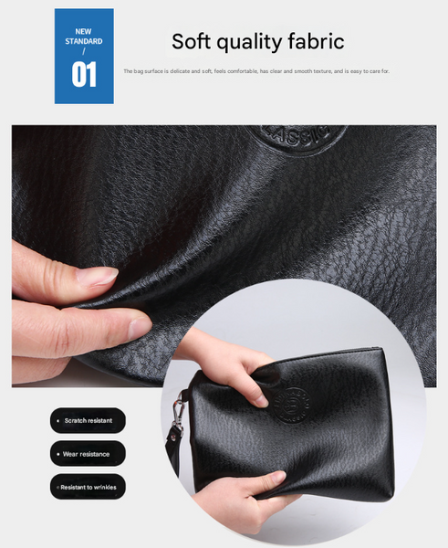 Black Classic Men's Pu Leather Clutch Bag Slim Business Wristlet & Travel Pouch Bags