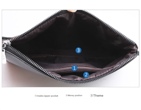 Black Classic Men's Pu Leather Clutch Bag Slim Business Wristlet & Travel Pouch Bags