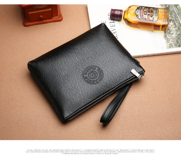 Black Classic Men's Pu Leather Clutch Bag Slim Business Wristlet & Travel Pouch Bags