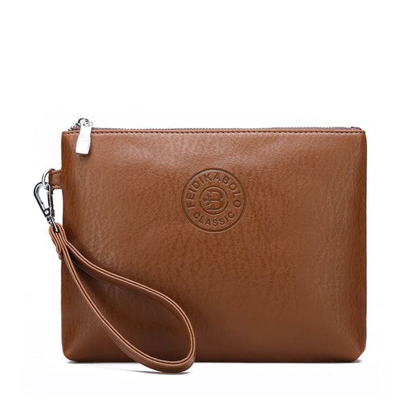 Brown Classic Men's Pu Leather Clutch Bag Slim Business Wristlet & Travel Pouch Bags