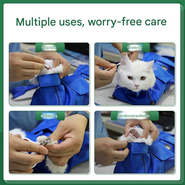 Size Blue Multi Functional Cat Grooming Bag Anti Scratch Restraint Pouch For Nail Trimming And Vet Visits Pet Grooming