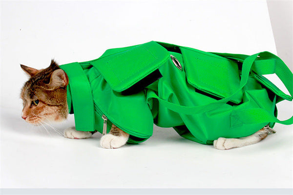 Size Green Multi Functional Cat Grooming Bag Anti Scratch Restraint Pouch For Nail Trimming And Vet Visits Pet Grooming