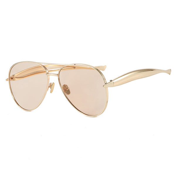 Style C1 Gold Frame Champagne Lenses Chic Oversized Aviator Retro Metal With Uv400 Protection For Women Sunglasses
