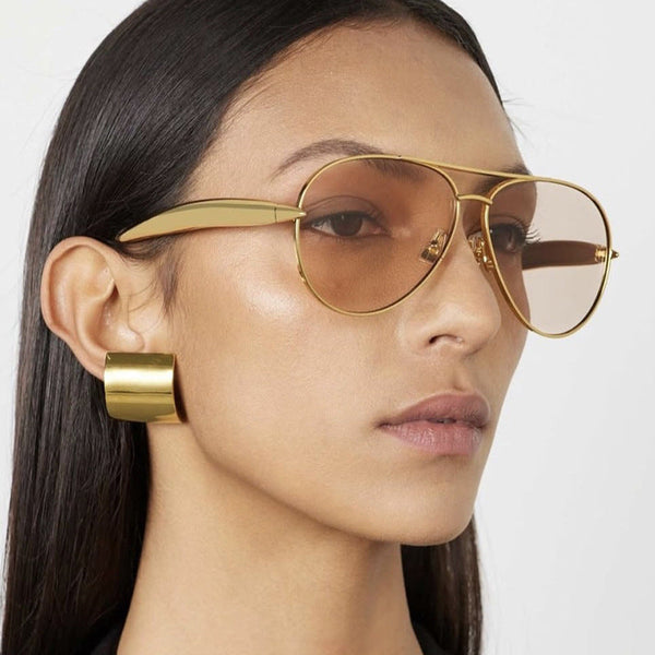 Style C1 Gold Frame Champagne Lenses Chic Oversized Aviator Retro Metal With Uv400 Protection For Women Sunglasses