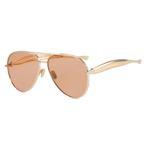 Style C1 Gold Frame Champagne Lenses Chic Oversized Aviator Retro Metal With Uv400 Protection For Women Sunglasses